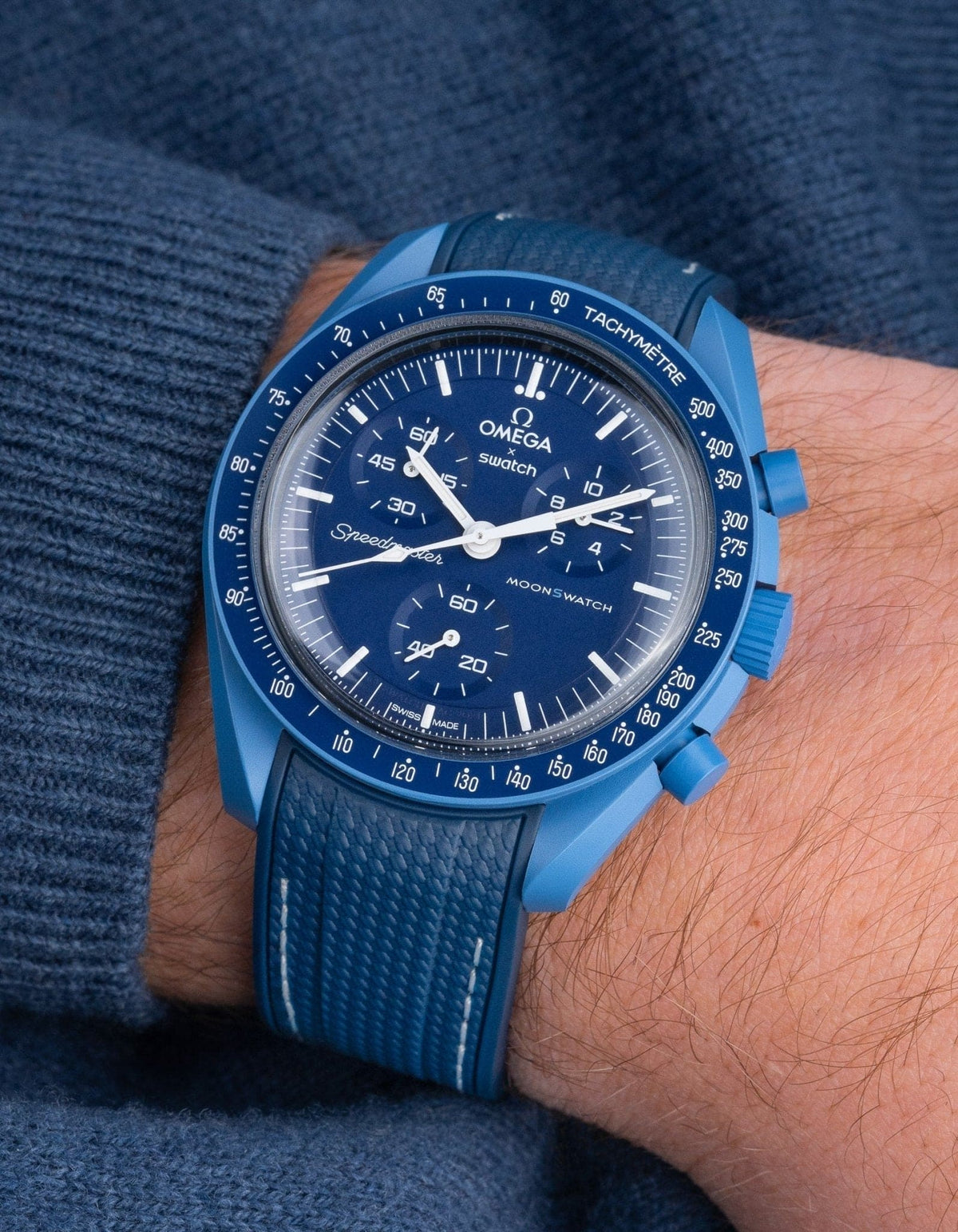 Curved Vertech Rubber Strap - Blue & White Stitches - OM Luxury