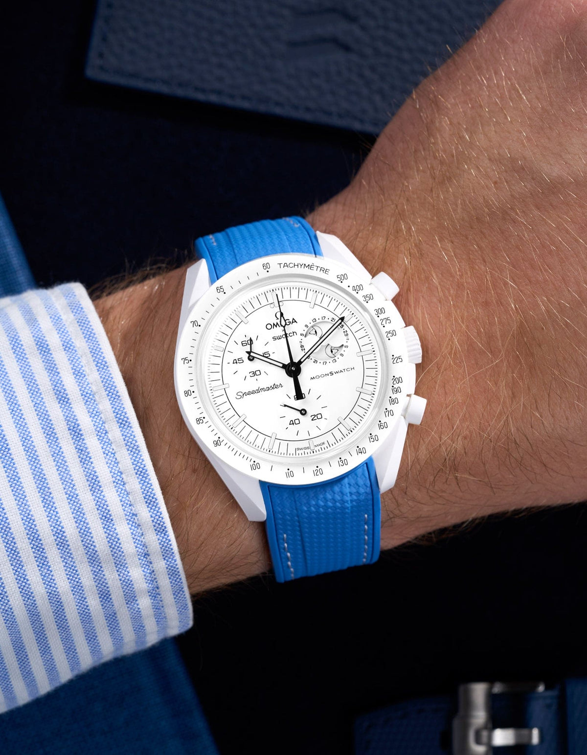 Curved Vertech Rubber Strap - Neptune Blue - OM Luxury
