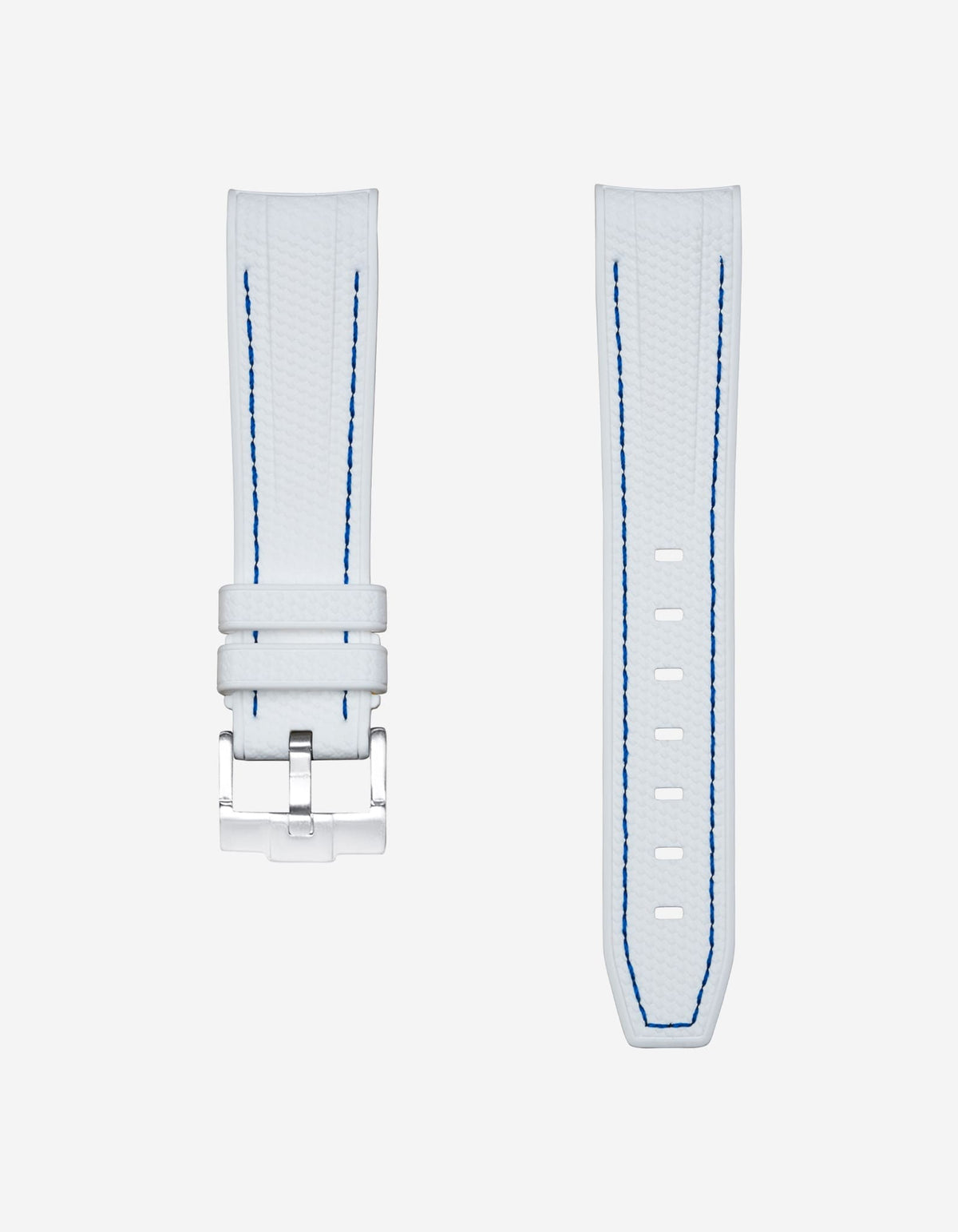 Curved Vertech Rubber Strap - White & Blue Stitches - OM Luxury